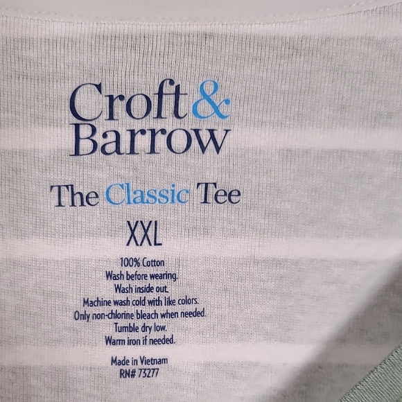 Croft & Barrow Green White Striped Relaxed Fit Short Sleeve Tee 100% Cot… - Picture 2 of 5